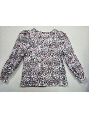 Loft Paisley Print Long Sleeve Sweater Top M Cotton White & Red